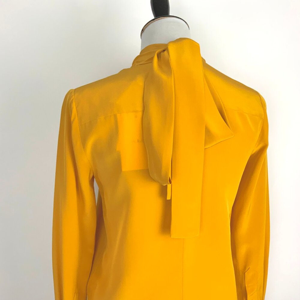 New A.L.C. Sophie 100% Silk Draped Tied Neck Yellow Blouse Sz 0 - 4 - Picture 6 of 16